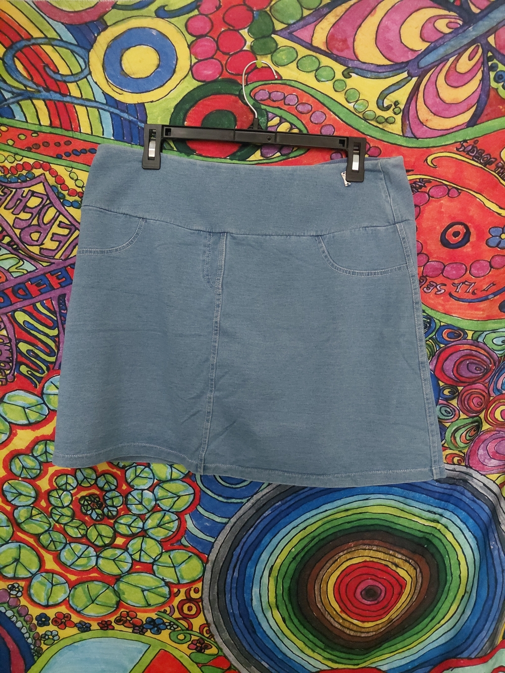 Teez Her Comfort Stretch Denim-Effect A-Line Skirt in Light Blue